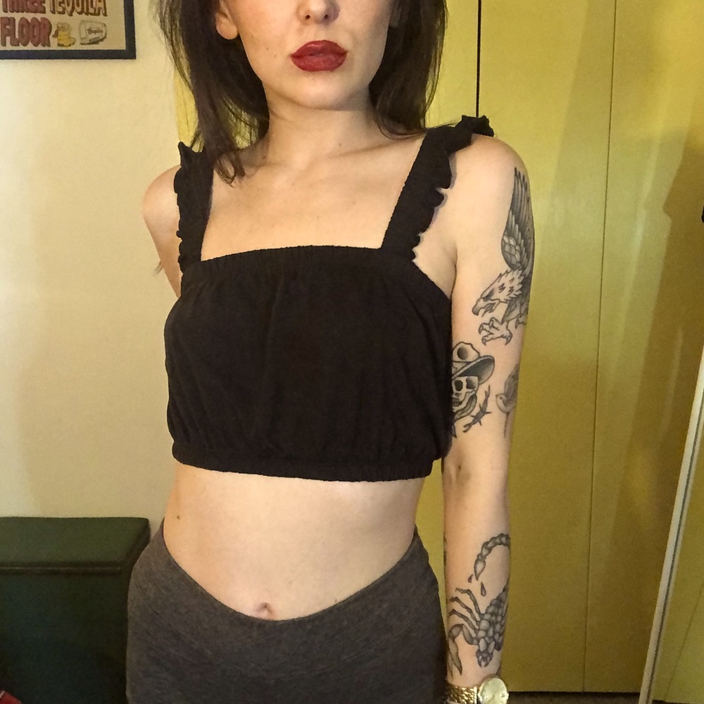Two Black and Tan Tank Crop Tops